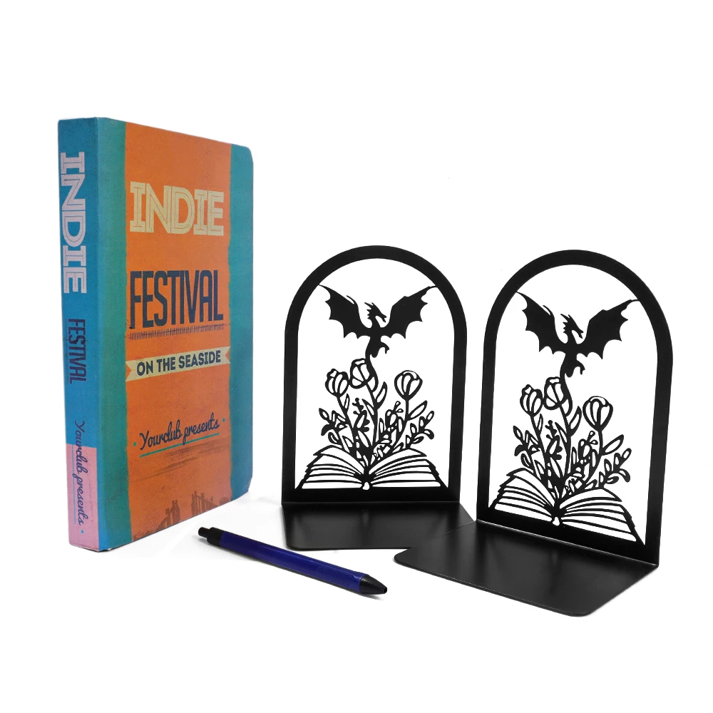 Serre-livres dragon sur fleurs – Image 2