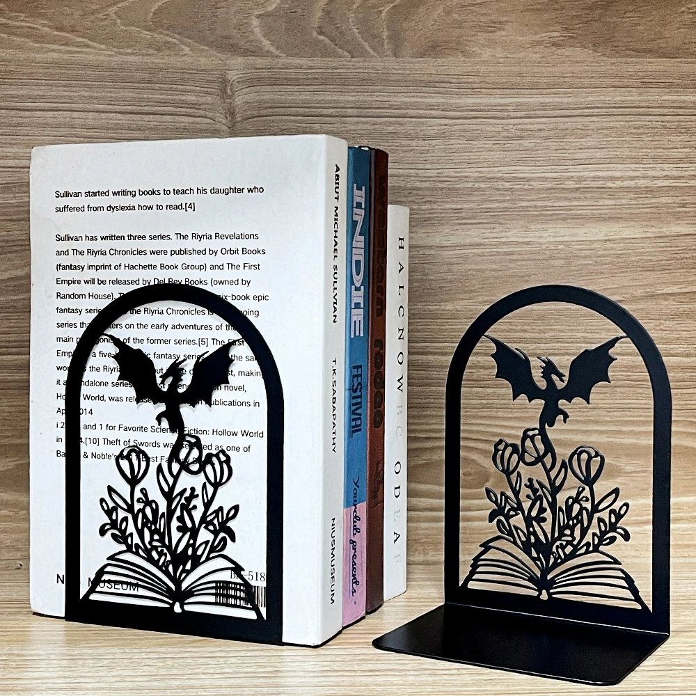 Serre-livres dragon sur fleurs – Image 6