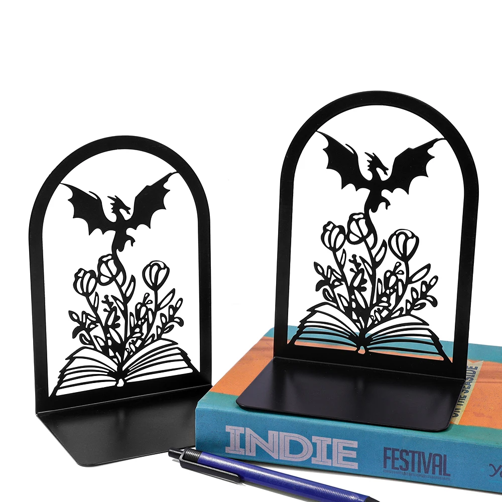 Serre-livres dragon sur fleurs – Image 8