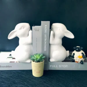 Serre-livres adorables lapins blancs