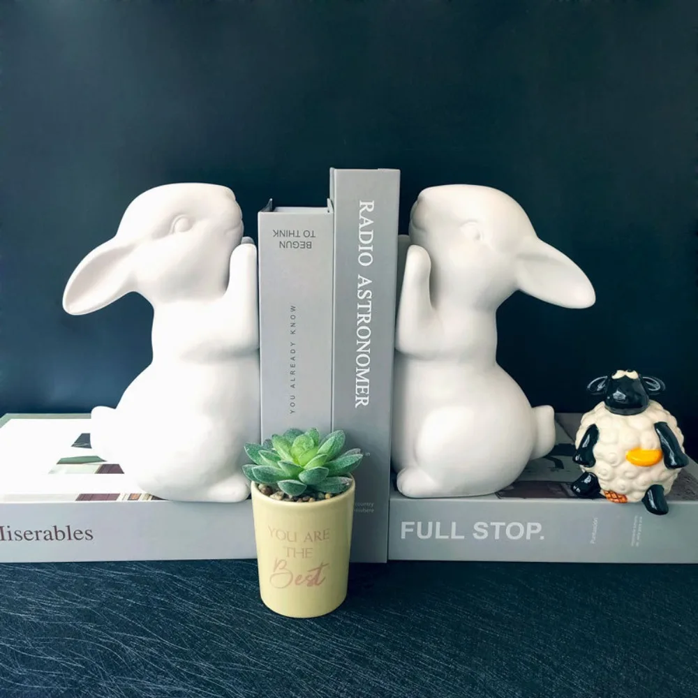 Serre-livres adorables lapins blancs